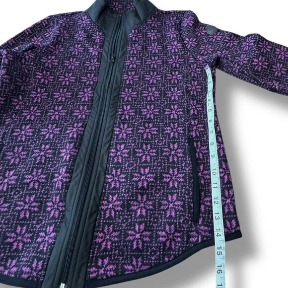 Talbot’s Geo Snowflake Cozy Woven Trim Jacket Purple Black Full Zip Women’s Sz M - Picture 6 of 12